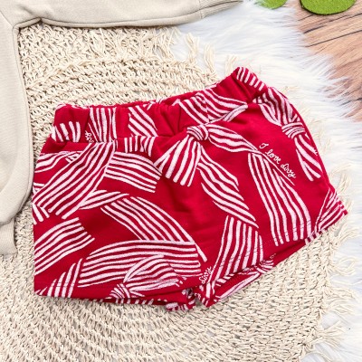  Conj. Casaco de Moletom Ursinha e Short Saia Laços - Areia e Vermelho